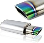 S SIZVER Weld-On Muffler Series 5.5' Oval Rainbow Burnt Tip Stainless T-304 Exhaust Muffler 2.5' Inlet Universal