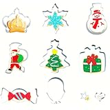 jingyuanli Moldes para Galletas Navidad(10 pcs), Navidad Cortadores de Galletas Moldes para Galletas Acero Inoxidable, Moldes Galletas 3D