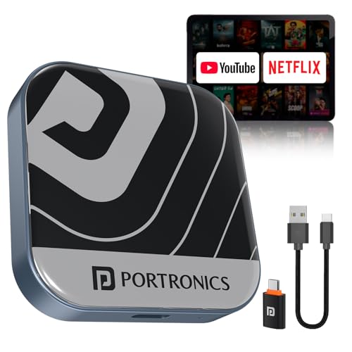 Image of Portronics Tune Plus, 2-in-1 CarPlay & Android Auto Adapter with Inbuilt YouTube, Netflix, Converts Wired to Wireless, 3GB RAM + 32GB ROM, Plug &Play, USB-A & Type-C Compatible, TF Card Slot for Media