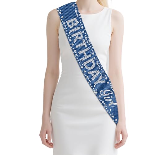 Écharpe d'anniversaire en denim et strass bleu pour fête de fille