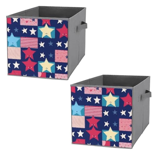 Panier de rangement pliable avec poignees motif etoiles gris - 2