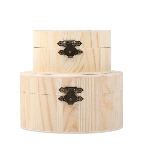 DIKACA 2 piezas Caja de Madera Redonda de Organizador de Partes y Accesorios Almacenaje Decorativo con Superficie Lisa Ligero y Fácil de Transportar para Hogar y Manualidades
