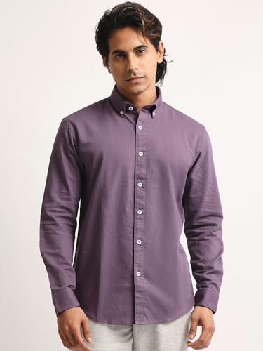 Image of MANIAC || Mens || Solid || Collared Neck || Full Sleeve || Oxford || Linen Blend Fabric || Shirt