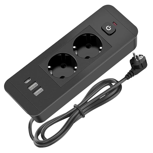 GOEDCH enchufe 4 en 1: mesa empotrable con 2 USB B y 1 tipo C, negro, 1,8 m para escritorio, sala de conferencias, cocina, mesa de sofá