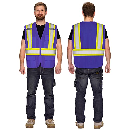 Image of KAYGO Reflective High Vis Safety Vest with Pockets for Men and Women KG0100 | Breathable Polyester Lightweight, Two-Tone, for Construction, Warehouse, Surveying, Cycling, Machine Washable