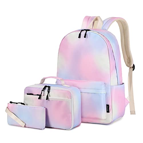 Imyth Lot de 3 sacs à dos pour adolescentes, sac à dos coloré mignon pour écoles primaires, Rainbow2., L, école
