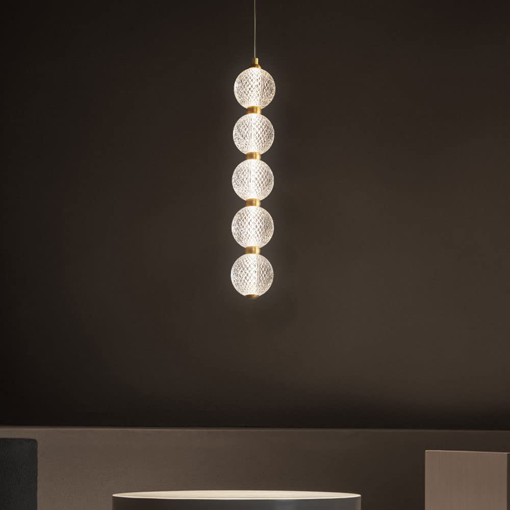 HXYSXHJUO Clear LED Globe Pendant Light, 1-Light Brass Hanging Ceiling Light with Acrylic Shade, Height Adjustable Chandelier Lighting Fixture for Kitchen Island, Dining Room