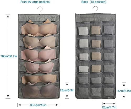UESDU Space Saving Dual-Sided Holder Storage 2 Pack Hanging Holder Mesh Wardrobe Organiser with 48 Mesh Pockets Hanging Closet Organizer Bags Double-Side Hanging Closet, Grey