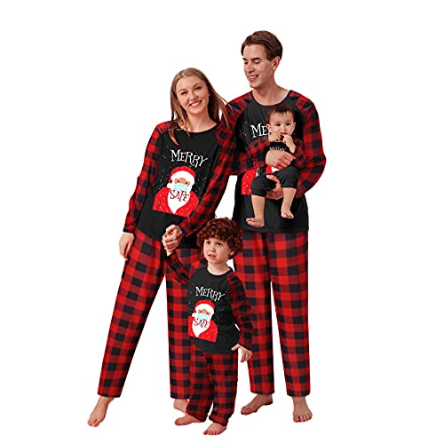 Asshop Familien Weihnachten Pyjamas set Klassisches Weihnachts-Farbschema mit Weihnachtsmann, Weihnachtsbaum und Andere Klassische Drucke, 2 Teiliger Lockerer Bequemer und Warmer Pyjama Cover