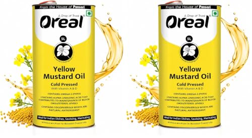 Image of Oreal Yellow mustard 5 Litres can, cold pressed unrefined mustard | Pili sarso cooking Oil (From the House of Pansari) (Pack of 2)