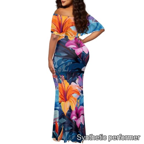 Image of Polynesian Dresses for Women Off Shoulder Maxi Dress Puletasi Samoan Dresses S-7XL