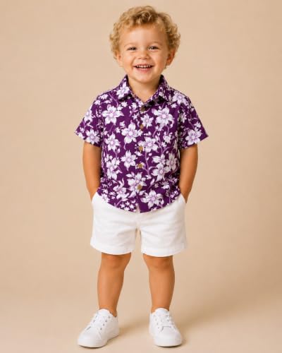 Image of A.T.U.N. (ALL THINGS UBER NICE) Boys 100% Cotton Printed Shirt | Half Sleeve Smart Casual Shirt for Kids | Soft Breathable Button Placket Top