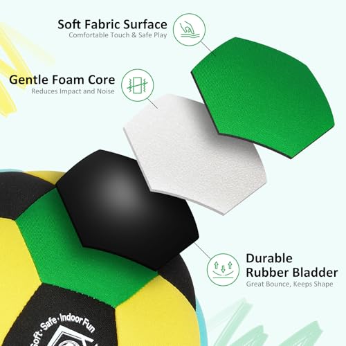 Image of Indoor Soccer Ball Size 3 Silent Soccer Balls Gifts for Beginners, Soft Foam House Training Balls, Lightweight Soccerball with Pump for Home Practice