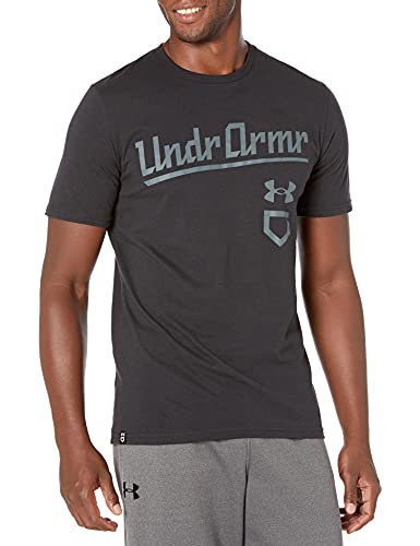 Under Armour Men's Baseball Script T-Shirt, Black (001)/Mod Gray, Medium