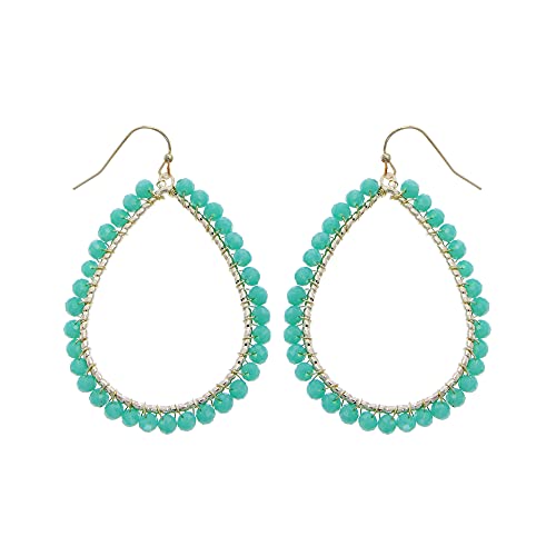 Bohemian Boho Teardrop Dangle Drop Earrings for Women – Delicate - Handcrafted Wire Wrapped Colorful Faceted Glass Beads – Gold Plated – with Gift Box Included