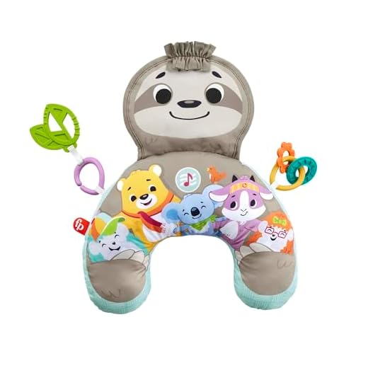 Fisher-Price Faultierspielkissen / Babyspielzeug 0-6 Monate / Baby-Spielkissen für die Bauchlage / Baby Geschenk / Bauchlagekissen mit beruhigender Vibration, Beißring & Musik / Baby-Kissen, GRR01