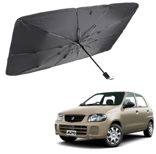 Image of Car Sunshade Windshield Umbrella Sunshade Compatible for Maruti Alto 800 Car Front Window Sun Protection Foldable Sun Shade Full Cover Windshield for Most Vehicles, Black, 1 Piece