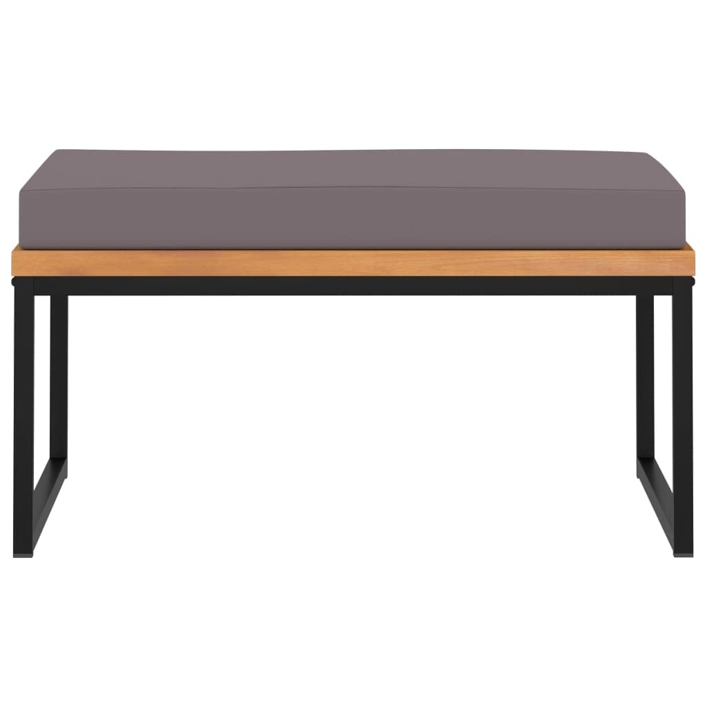 Reposapiés con cojín de 66 x 66 x 36 cm, reposapiés de madera de acacia maciza, reposapiés gris oscuro con estructura de acero pulverizado, reposapiés decorativo como adicional