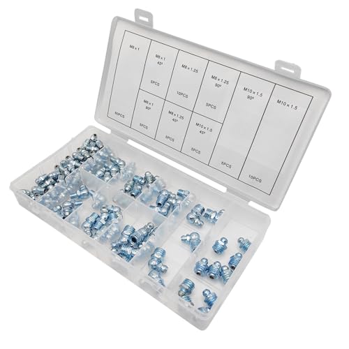 YUXITA Juego de 110 accesorios métricos de grasa hidráulica para pistolas de grasa de 45 grados de 90 grados, ángulo recto