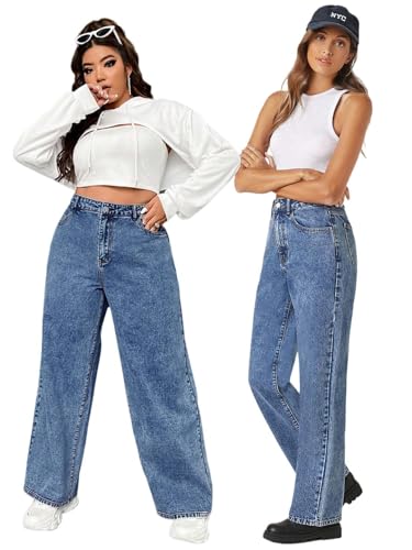 KOTTY Women’s High Waist Wide Leg Button Coin Pocket Straight Fit...