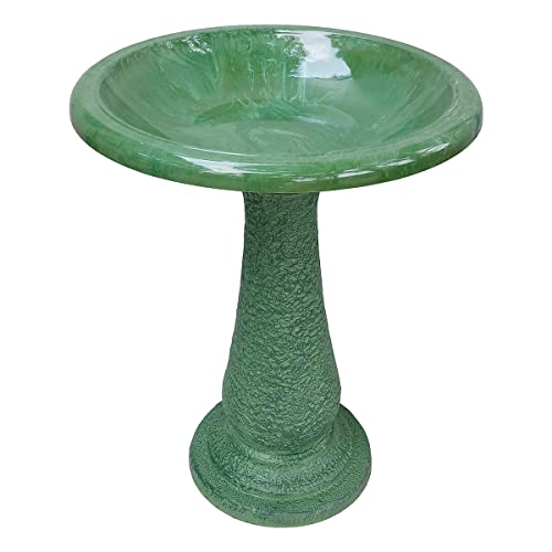 Tierra Birds And Beyond 25 In. Kale Green Fiber Clay Bird Bath Gloss Bowl/Rim, Matte Base #TOP21