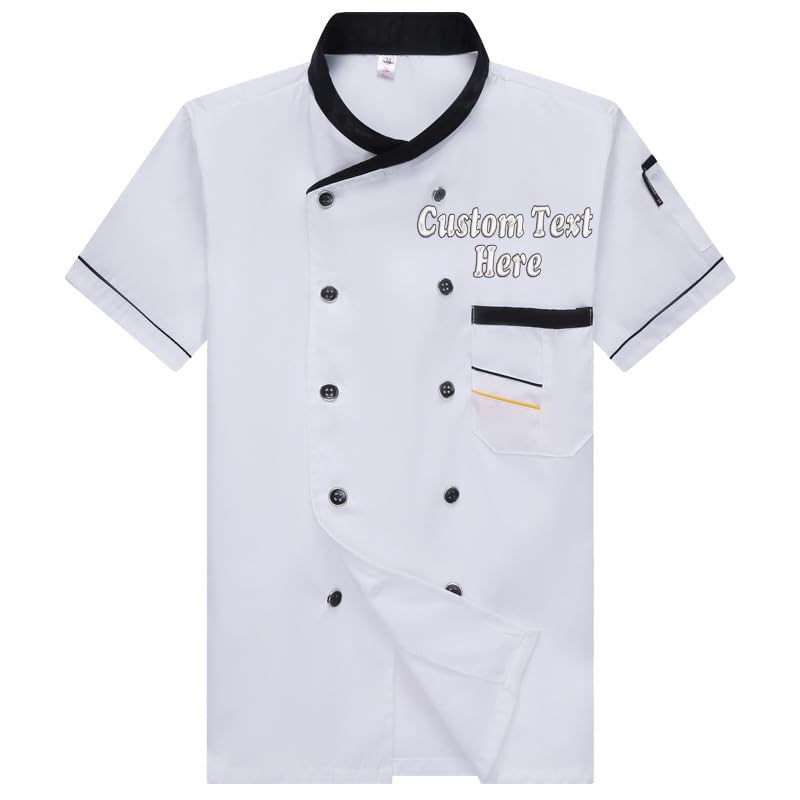 Cyber Monday Deals Chef Coat Custom Logo & Name Chef Jacket Short Long Sleeve Embroidered Name Cook Uniform Clothes for Men Women, Large