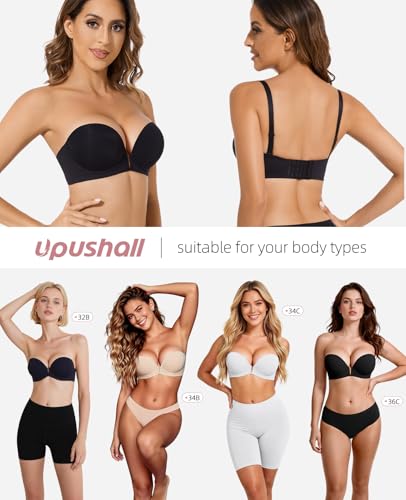 Image of Upushall Strapless Bra Push Up Non Slip Deep V Plunge Bras for Women | Underwire, Super Padded, Add 1 Cup