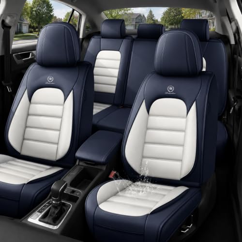 Image of Leather Full Set Seat Covers for Toyota Camry 2015-2026, Blue-White