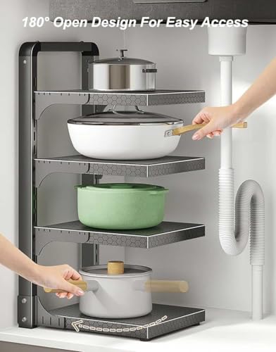 Pots and Pans Organizer Rack - Adjustable Heavy-Duty Carbon Steel Kitchen Storage for Saucepan and Lid, Counter and Cabinet Organizer - Image 3