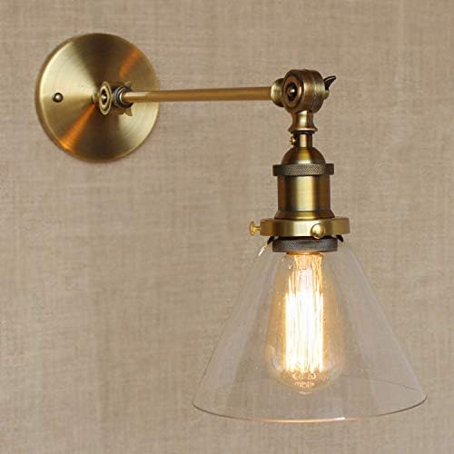 Miniatura 5 de NIUYAO Iluminación de pared industrial vintage de 1 luz con pantalla de vidrio transparente con brazo oscilante ajustable, lámpara de pared de