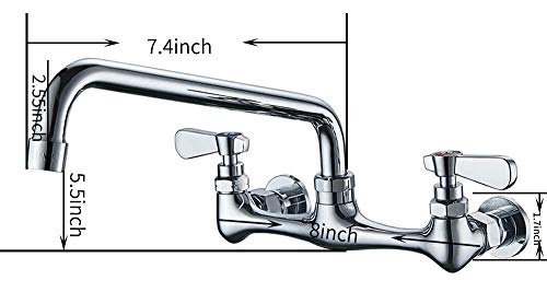 Commercial Faucet Utility Wall Mount 8 Inch Center Two Handle Kitchen Laundry Faucet Industrial Swivel Spout Brass Chrome Stainless Mixer Tap NSF No Lead by Homevacious - Thumbnail 5