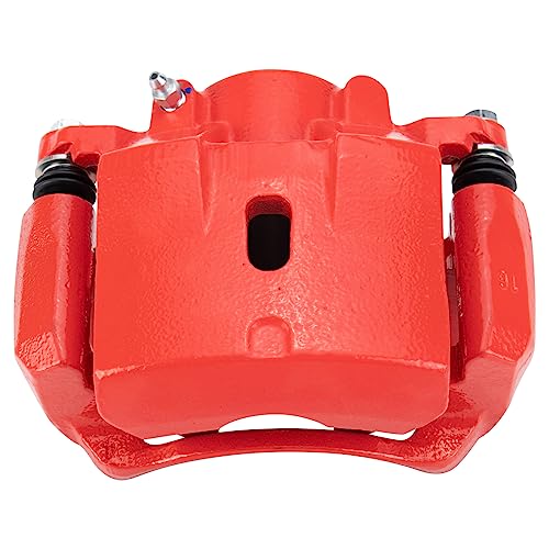 Image of TRQ Front Brake Caliper Set Painted Red Brackets Compatible with 2004-2012 Chevrolet Malibu 2005-2010 Pontiac G6 2006-2009 Pontiac Solstice 2007-2009 Saturn Aura 2009-2010 Saturn Sky