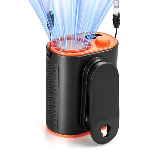 WHATOOK Tragbarer Gürtelventilator: 1-100 Stufenlose Geschwindigkeitsregelung Clip Fan mit 360 Drehbarer Digitalanzeige & 10W Powerbank Funktion Tragbarer Ventilator für Baustelle Camping Outdoor