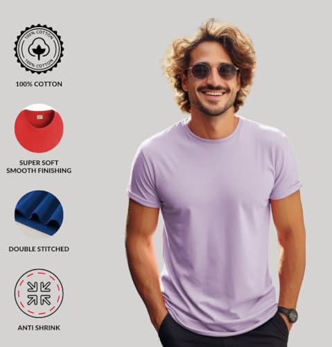 Image of ADRO Men's Cotton Regular Fit Combo Plain Solid T-Shirt Pack of 2