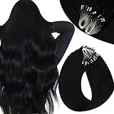 Sunny Micro Ring Hair Extensions Black Micro Links Hair Extensions Human Hair Jet Black Microbeads...