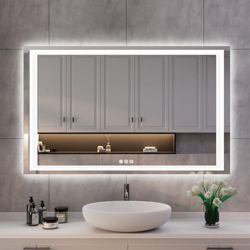 ISKM LED Mirror for Bathroom Lighted Vanity Mirror for Wall Front Lights + Backlit LED Bathroom Mirror Anti-Fog Tempered Glass ETL Listed (Front and Backlit, 48''L x 28''W)