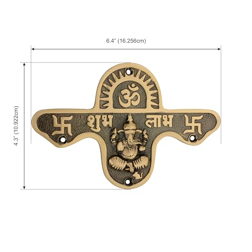 Image of DEVDECOR, Brass Shubh Labh Wall Hanging with Lord Ganesha Idol - 6.4 inch Decorative Hindu Door /Entrance Plaque with Om & Swastik Symbols for Home Temple & Vastu