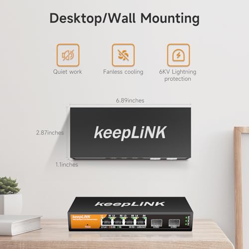 Image of 6 Port 2.5G Smart Web Managed Switch, 4 x 2.5G Base-T Ports, 2 x 10G SFP+ Slots, Support Static Link Aggregation, QoS /VLAN /IGMP, Metal Fanless Multi-Gig Network Ethernet Switch
