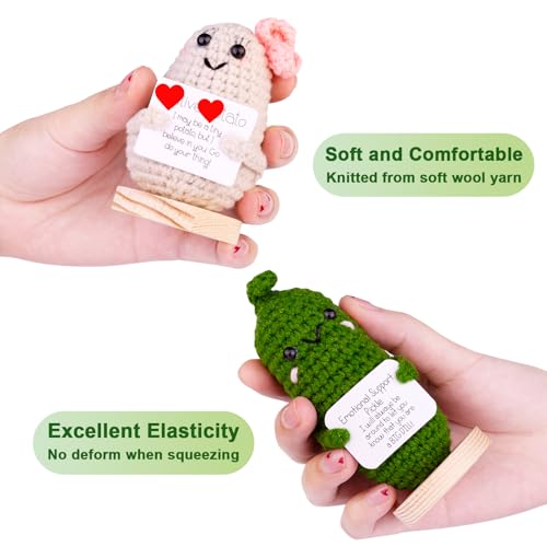 Image of Handmade Emotional Support Potato Car Ornament, Funny Potato Knitting Doll Car Dashboard Decoration Gift with Wooden Base for Car Home Office(Bowknot Potato)