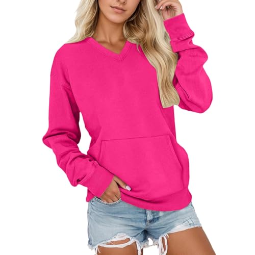 Sudadera de forro polar, suave, térmica, para invierno, de gran tamaño, con cuello redondo, bolsillos para comodidad informal y deportiva, Hot Rosa2, XL