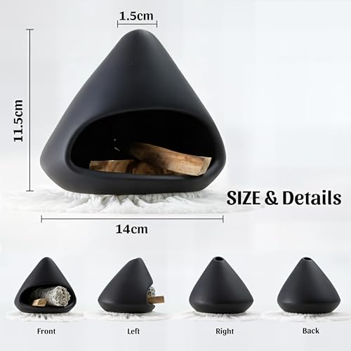 Palo Santo Holder Incense Burner,Sage Sticks Incense Holder,Handcrafted Clay Smudge Bowl with Chimney,Mini Cone Ceramic Fireplace for Cedar,Yoga, Anxiety Relief Meditation for Women - Image 5
