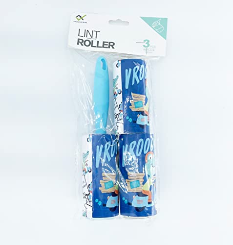 Image of House of Quirk Lint Rollers Brush Reusable Sticky Picker Cleaner Roller Easy-Tear Sheets Pet Hair Lint Roller 10cm Sheet Set of 3 Rolls 180 Sheets, 60 Sheets Each roll Lint Roller Remover - Vroom Dino