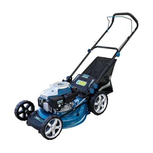 Cecotec Cortacésped de Gasolina Terrenator 3200.46 Total Z. Motor de 144cc, 2,4kW y 3,2CV, Cuerpo de Acero 46cm, Cambio de Altura Sistema Z-Tech, 4in1 con Mulching, Ruedas Traseras XL