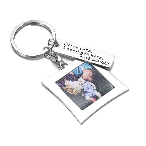 OFGOT7 Drive Safe Keychain I Need You Here with Me and Elegant Mini Photo Frame, for Someone You Love, Trucker Husband Or for Boyfriend,dad Gift,Valentines Day Stocking Stuffer