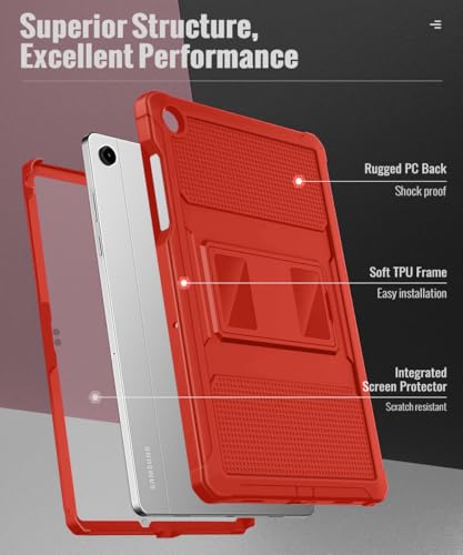 Image of MoKo Shockproof Case Fit Samsung Galaxy Tab A11+ Plus / A9+ 11 Inch | Full Body Rugged Stand Back Cover with Built-in Screen Protector for Galaxy Tab A11+ / A9+ Tablet, Red
