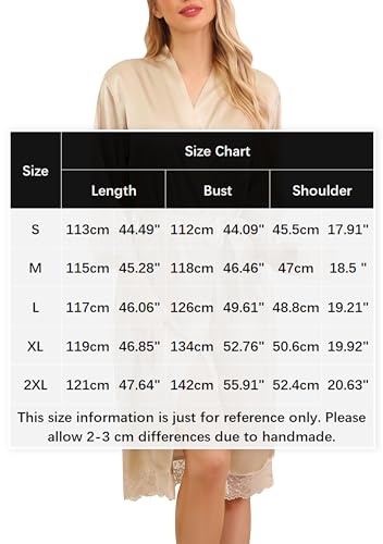 Sopesil Damen Satin Bademantel Unisex Morgenmantel Seide Leicht Kimono Bride V-Ausschnitt Morgenmantel für Spa Haus und Hotel, Champagner, M