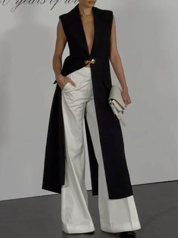 UOOZEE Women's Loose Sleeveless Blazer Vest Deep V-Neck Business Casual Office Work 2025 Outerwear Coat4