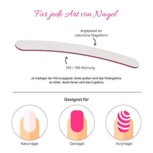 N&BF 50er Set Profi Nagelfeile gebogen | Formfeile für Gel- und Naturnägel | Weiß | Körnung 100/180 Sandpapier | Einweg… – Bild 3
