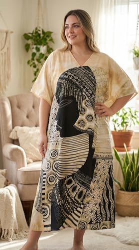 Image of Gypsie Blu Women Plus Size Kaftan Dress Beach Cover Up Maxi Dresses for Women, V-Neck Kimono Sleeve 1X-3X