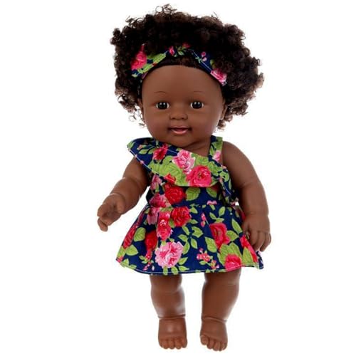 Monetais Poupées Noires, poupée américaine Africaine réaliste de 12 Pouces avec Robe, articulations Mobiles et Cheveux bouclés, poupée Douce et Lavable...